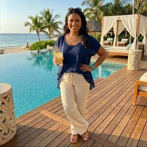 Forever 21+ Navy Blue Resort Chiffon Blouse | Twisted Back Detail | Size 1X